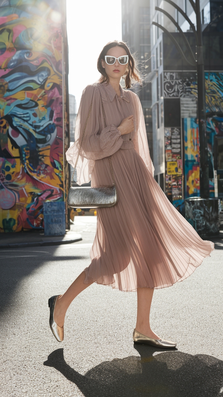 Stylish Ways to Wear Metallic Flats This Season outfit idea