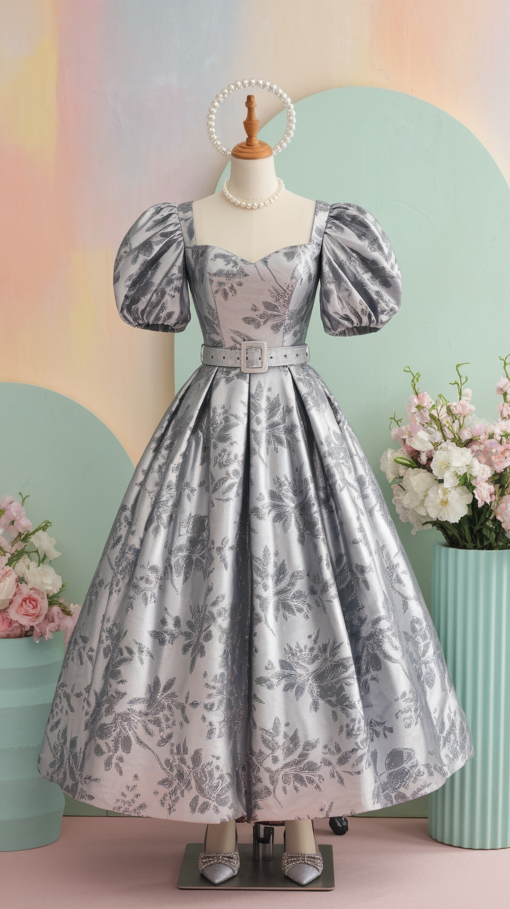 Trendy Ways to Style a Metallic Floral Dress outfit idea