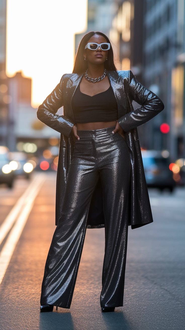 Stunning Metallic Pants Outfit for Black Women outfit idea