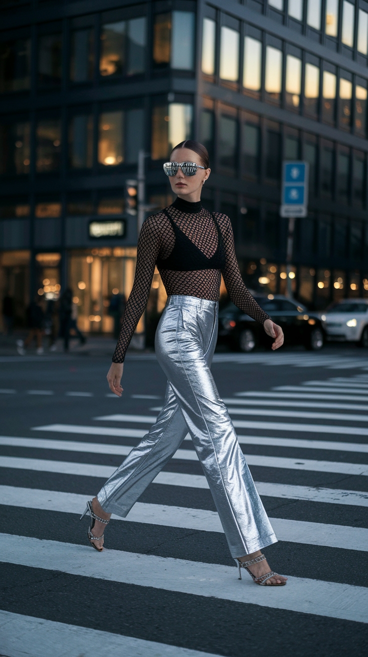 Trendy Metallic Pants Outfit Silver for Every Season outfit idea