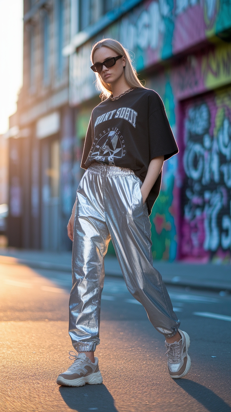 How to Style Metallic Pants for a Fashion-Forward Look outfit idea