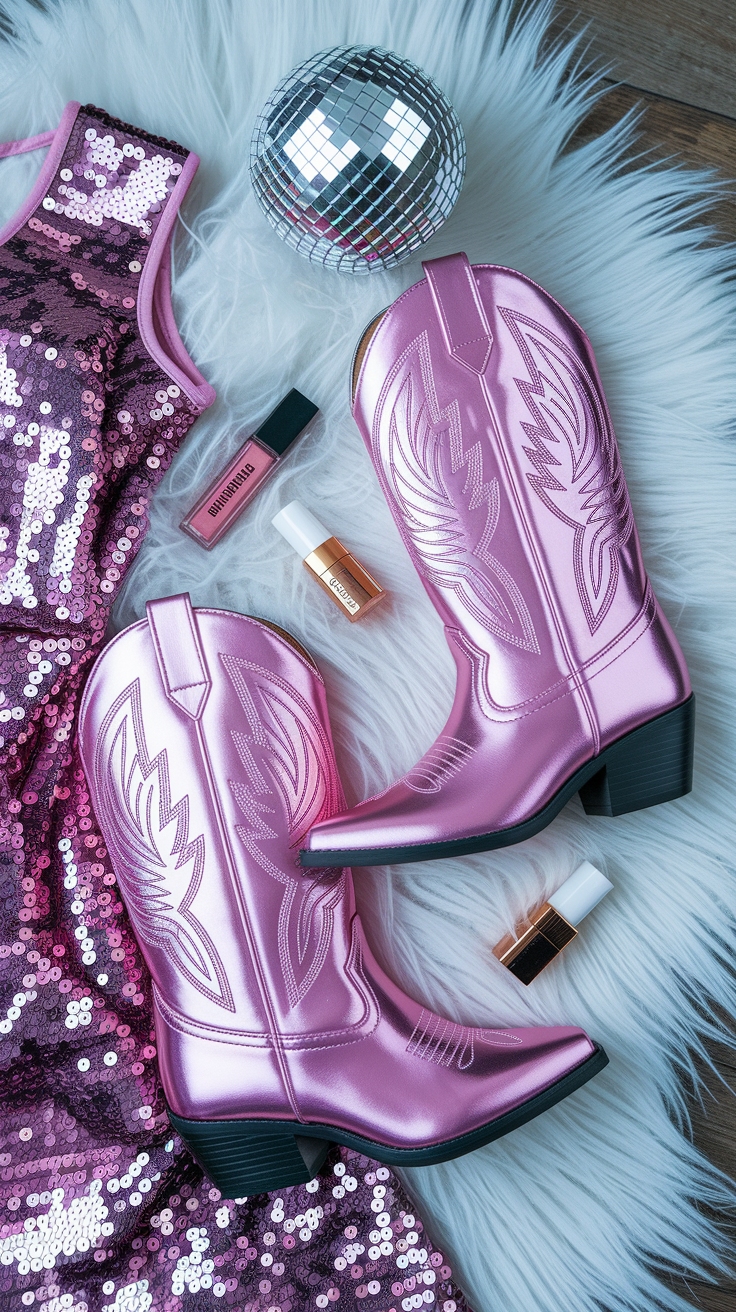 How to Style Metallic Pink Cowboy Boots outfit idea