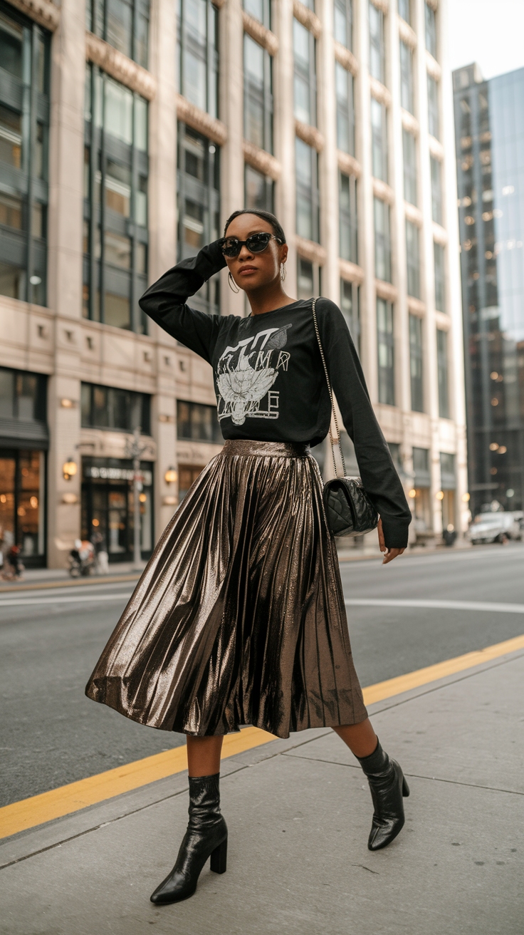 Metallic Skirt Outfit Black Women Will Love outfit idea