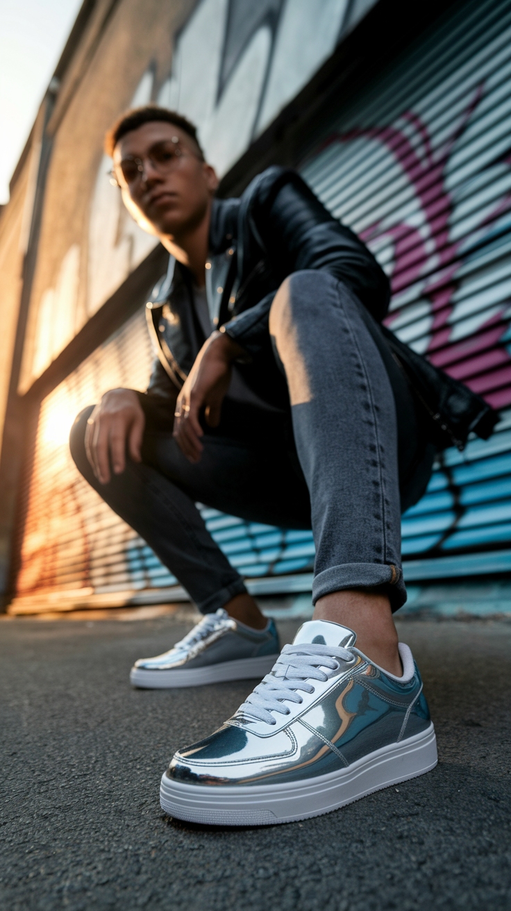 Sporty Vibes with Metallic Sneakers Outfit Silver outfit idea