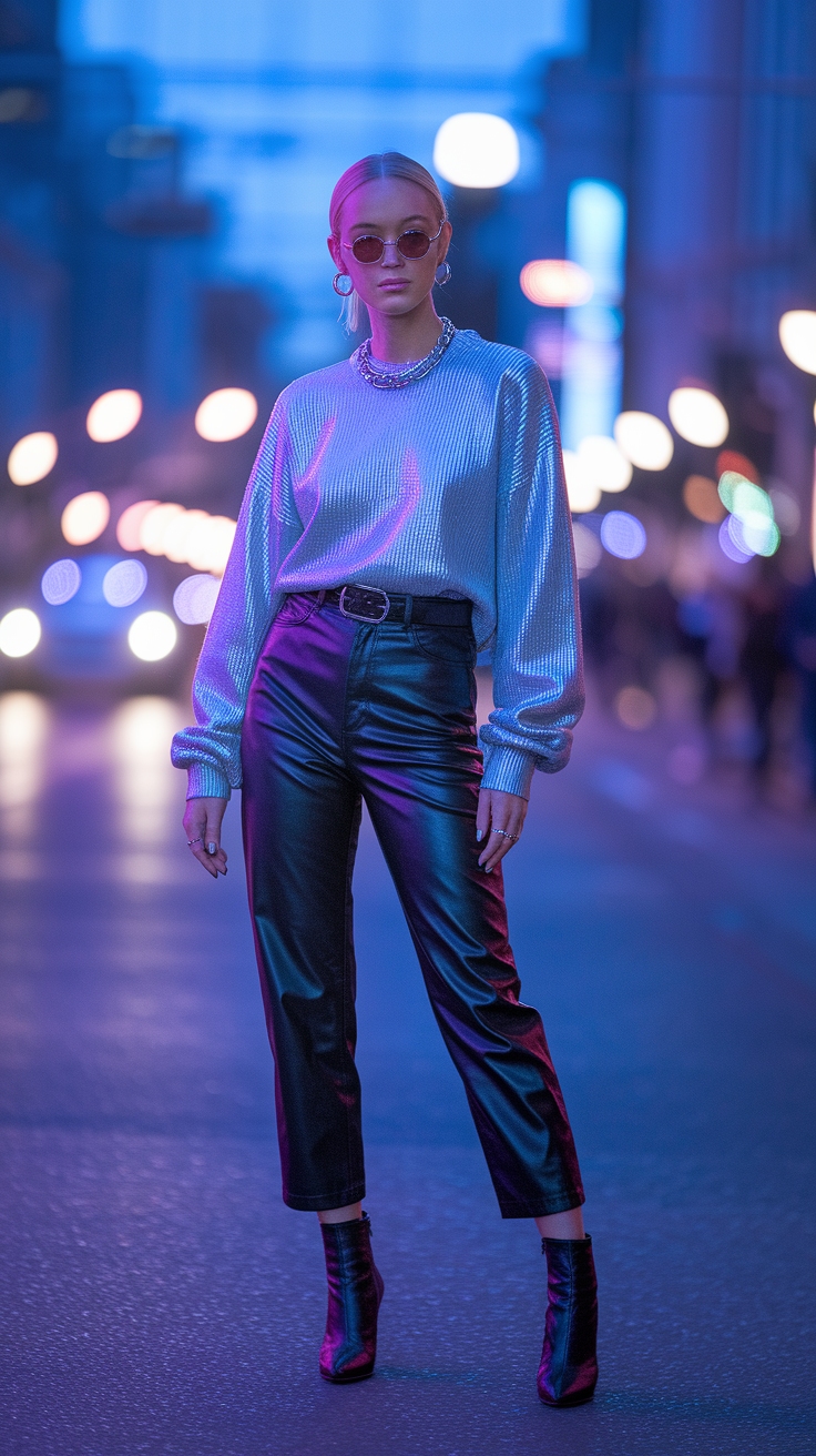 Cozy Metallic Sweater Outfit for Fashionable Layering outfit idea