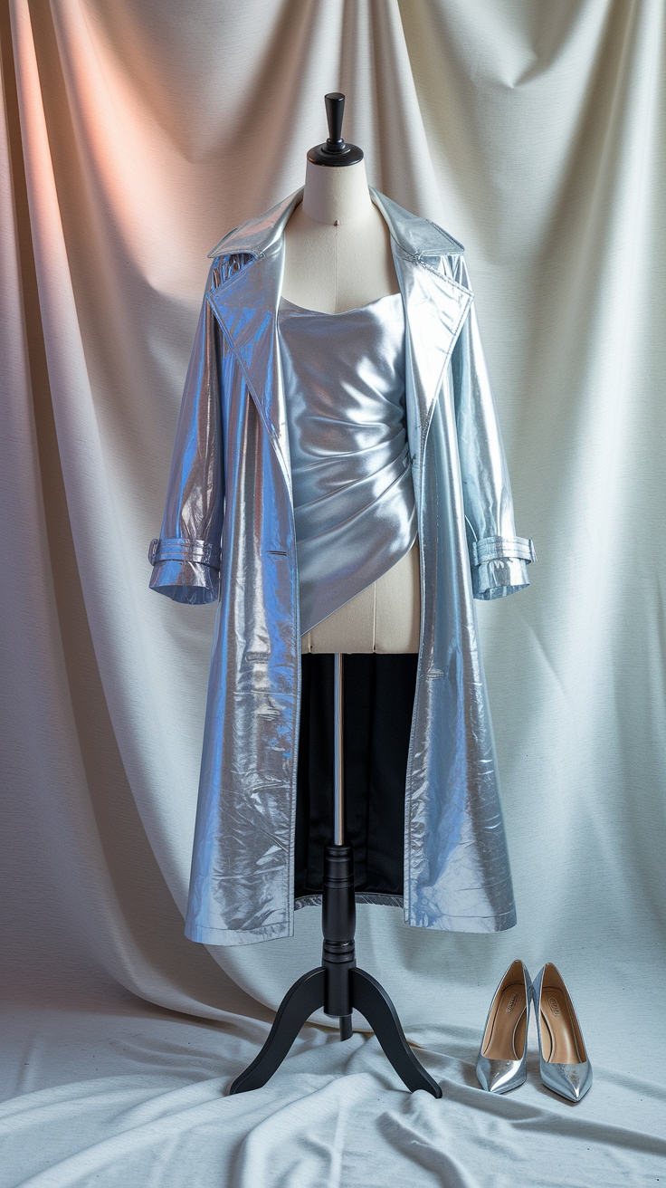 How to Style a Metallic Trench Coat This Season outfit idea