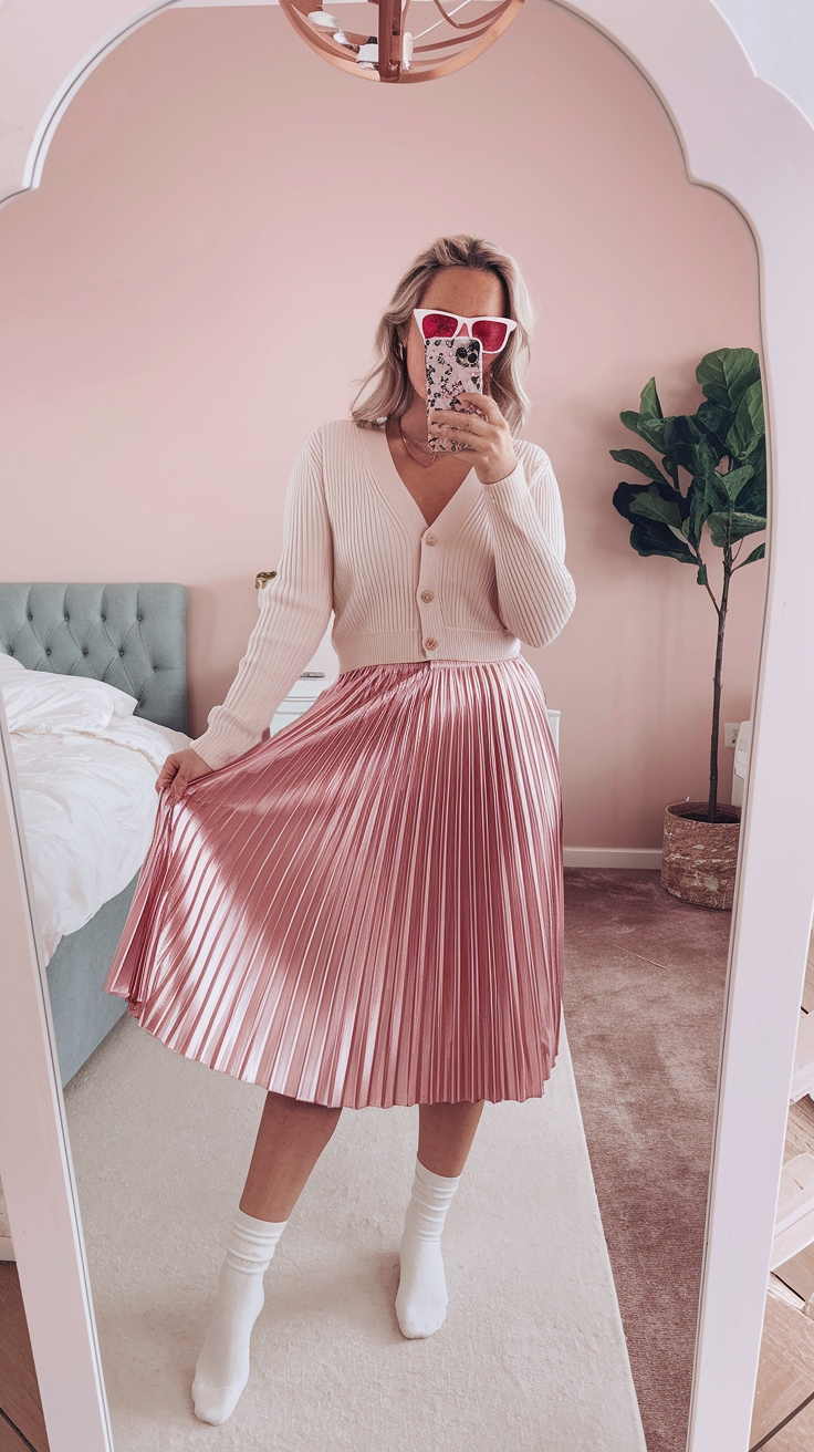 Pink Metallic Pleated Skirt Outfit for Trendsetters outfit idea