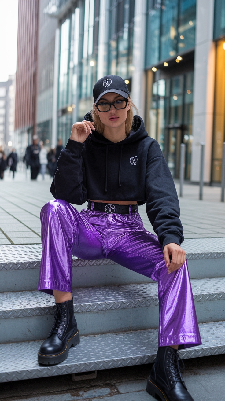 Purple Metallic Pants Outfit: Bold and Trendy Choices outfit idea