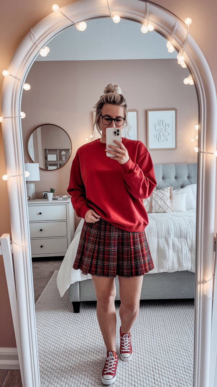 Stylish Red Crew Neck Outfit for Everyday Wear outfit idea