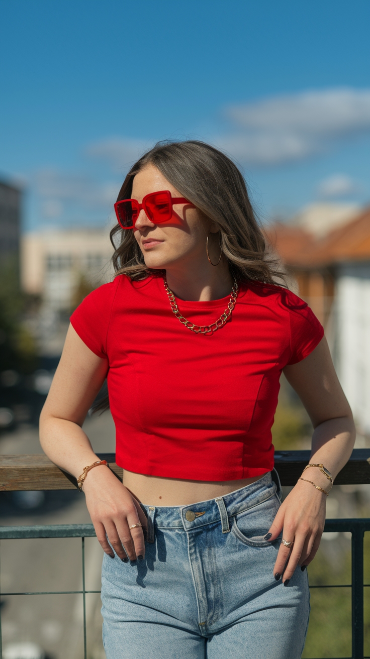 Effortless Looks with a Red Cropped Top outfit idea