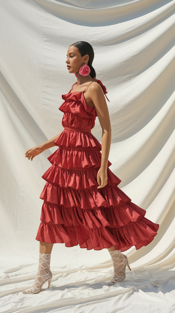 Trendy Red Dress with Ruffles for a Flirty Look outfit idea