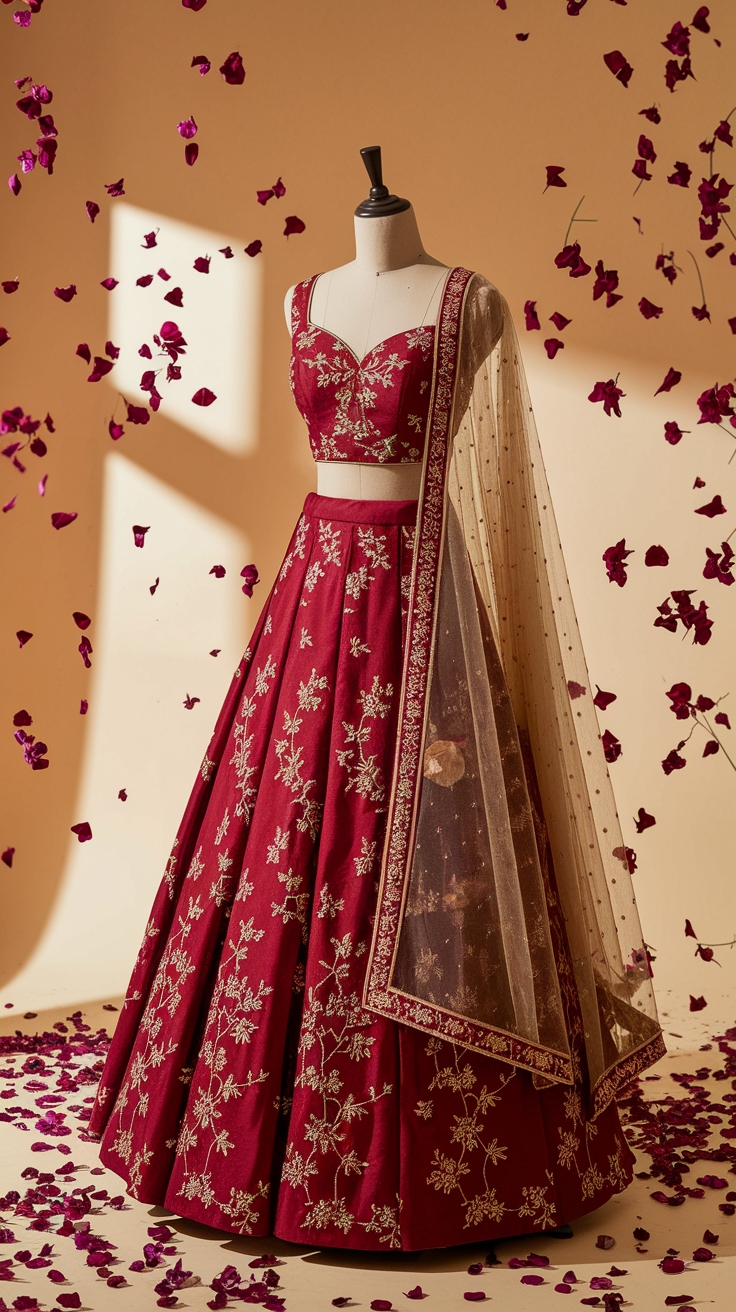 Elegant Red Floral Lehenga for Festive Occasions outfit idea