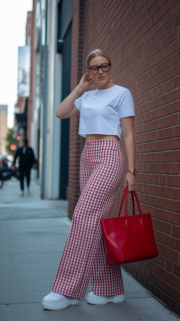 Red Gingham Pants Outfit: Casual Chic Style Ideas outfit idea
