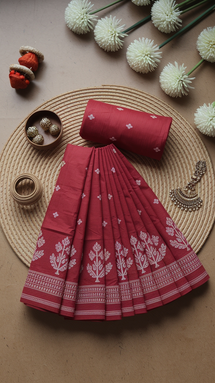 Red Jamdani Saree: Traditional Elegance in Modern Fashion outfit idea