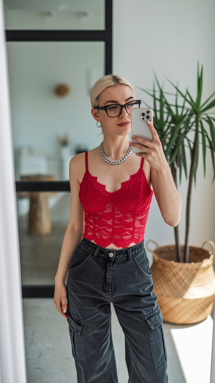 Red Lace Tank Top Outfit: Perfect for Layering outfit idea