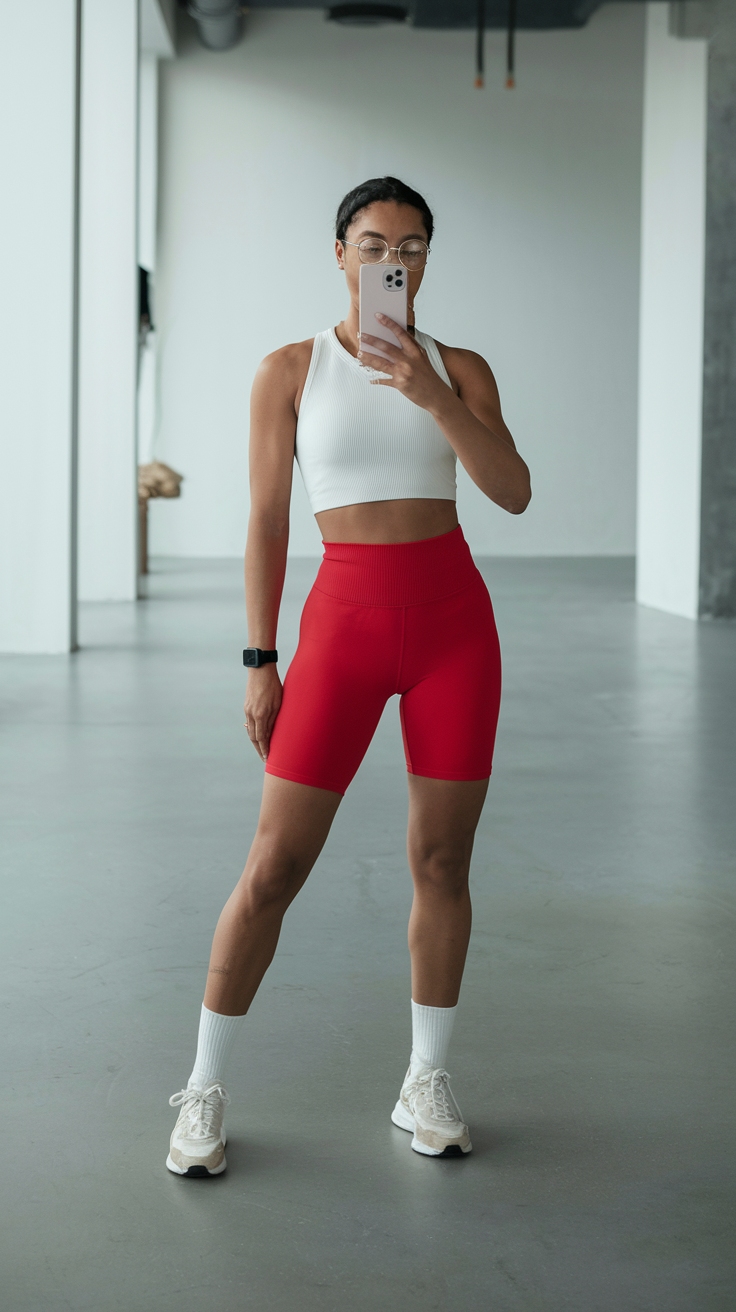 Casual Vibes with Red Lulu Shorts outfit idea