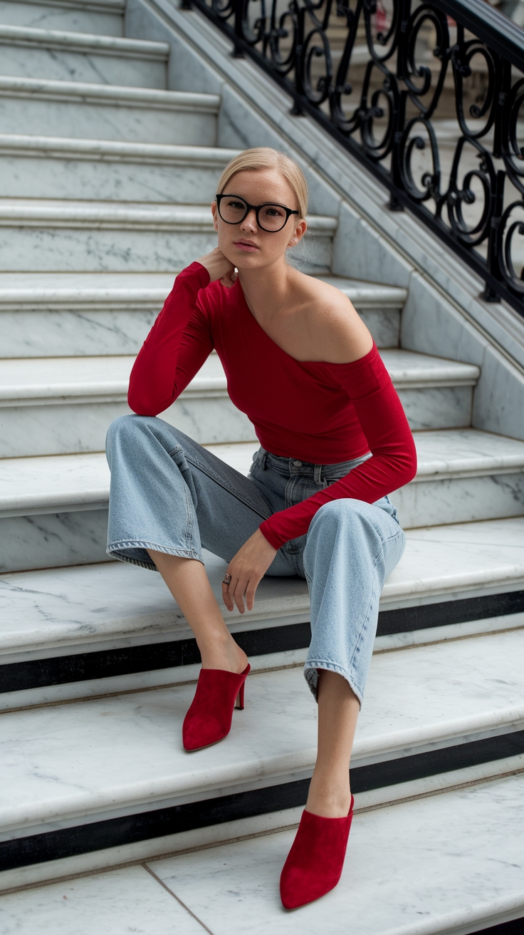 Fashionable Red Mules Outfit for Summer outfit idea