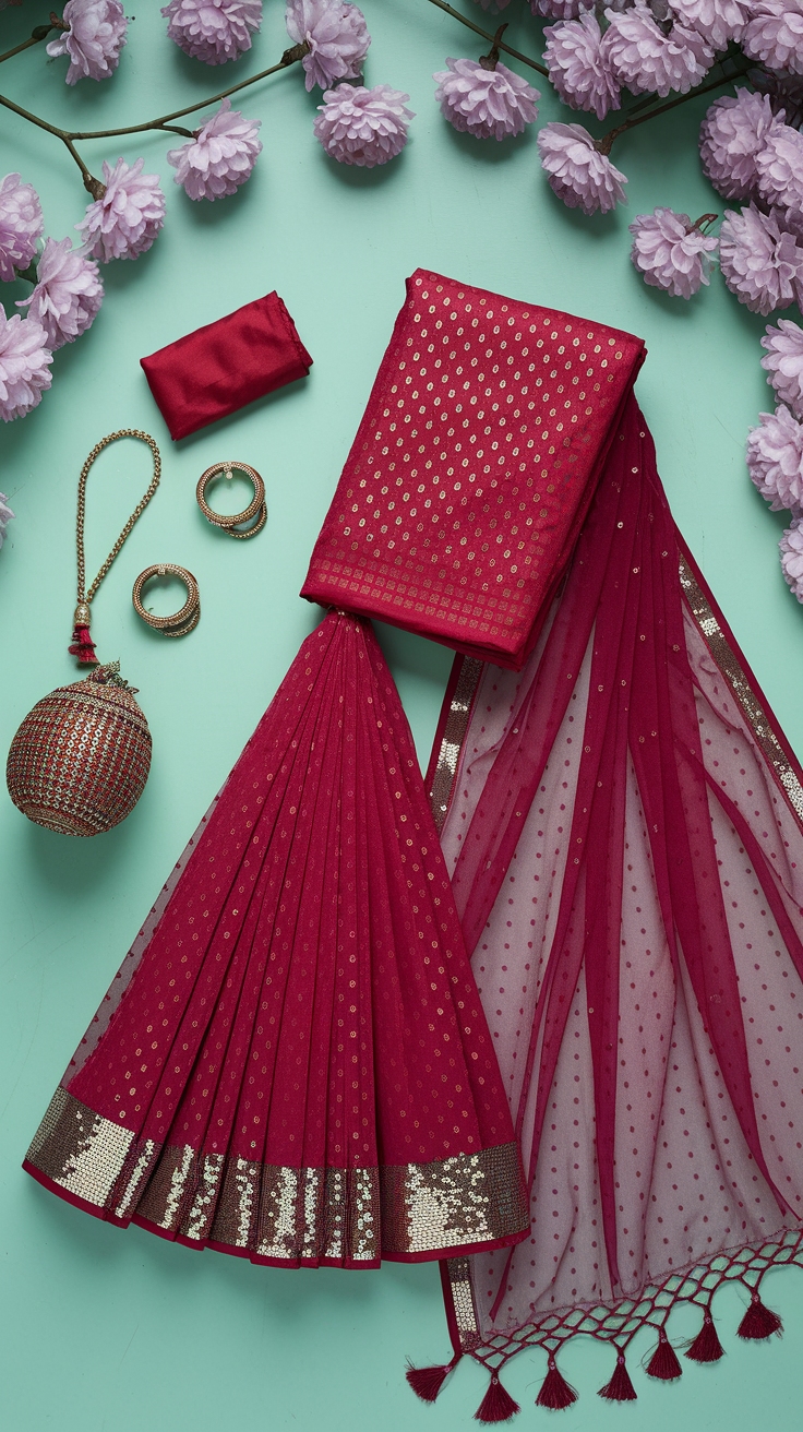 Elegant Red Saree with Dupatta for Formal Events outfit idea