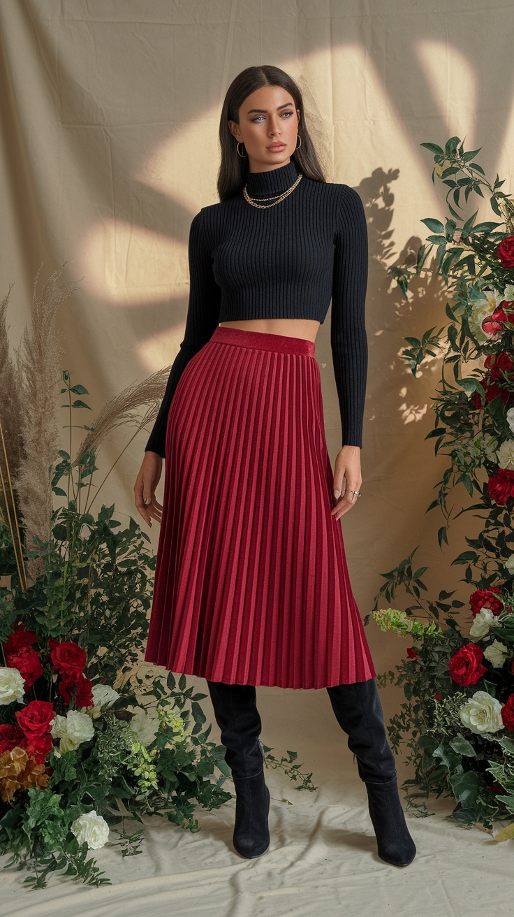 Red Velvet Skirt: A Timeless Fashion Statement outfit idea