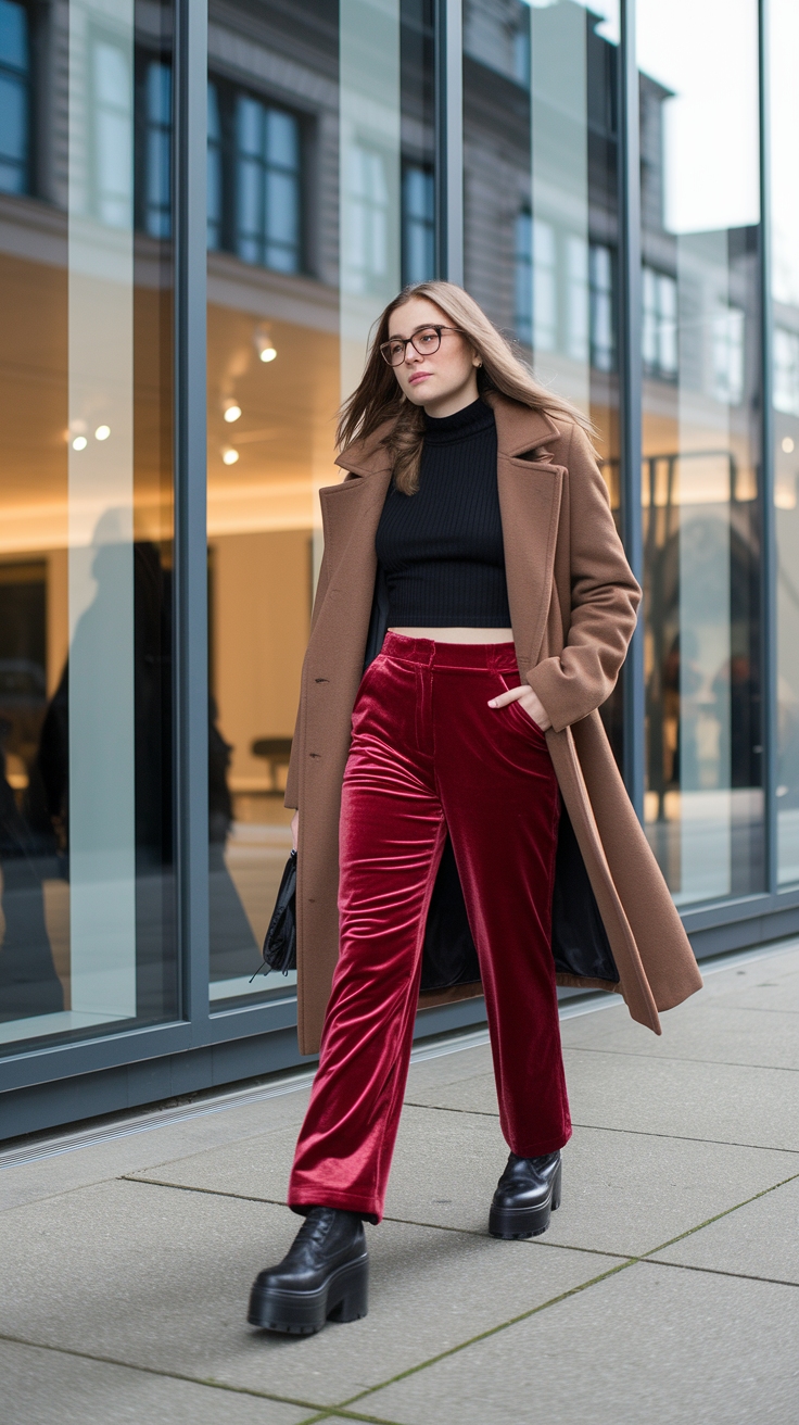 Dressing Up with Red Velvet Trousers Outfit outfit idea
