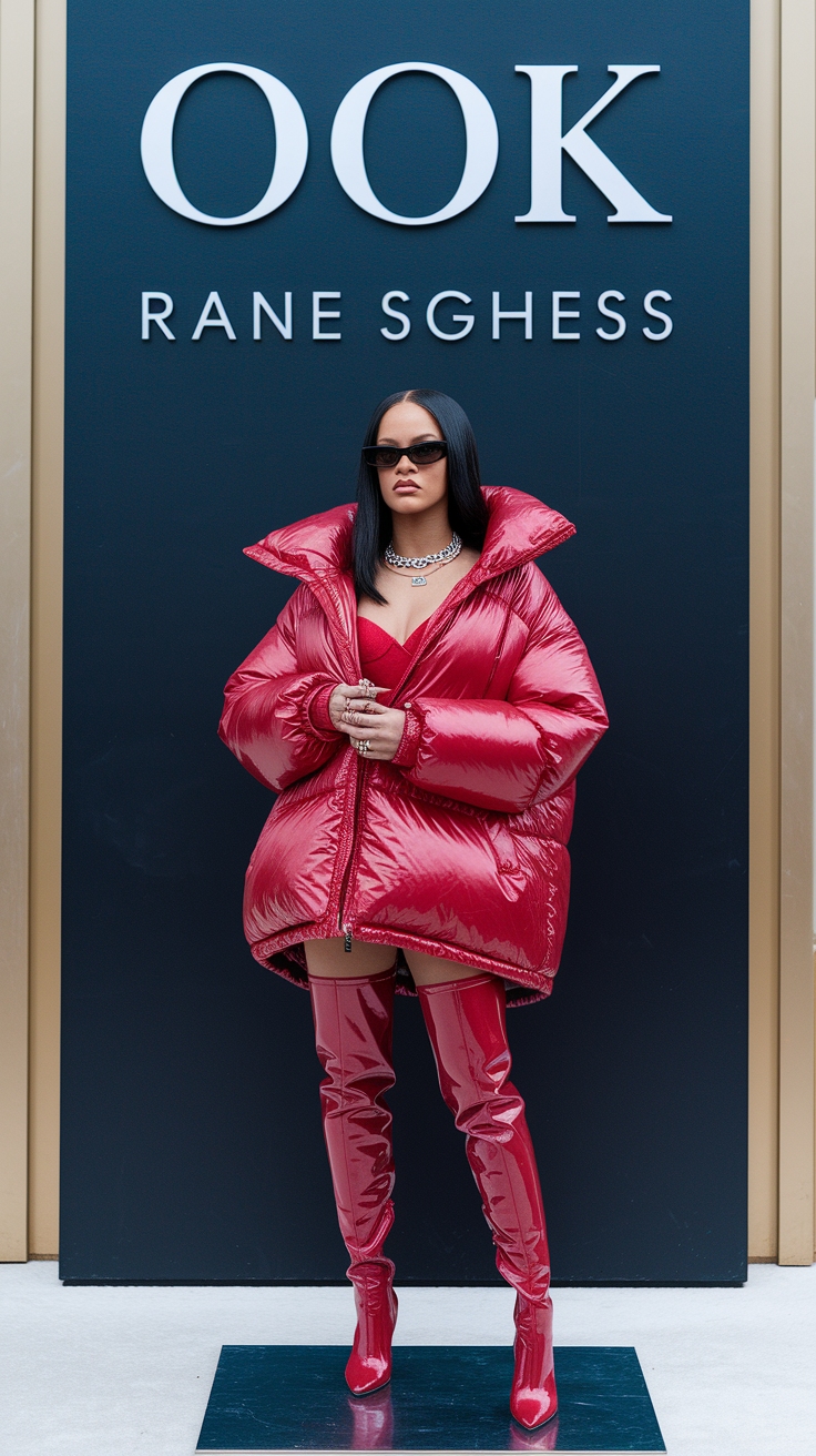 Rihanna Red Outfit: Channeling Bold Retro Vibes outfit idea