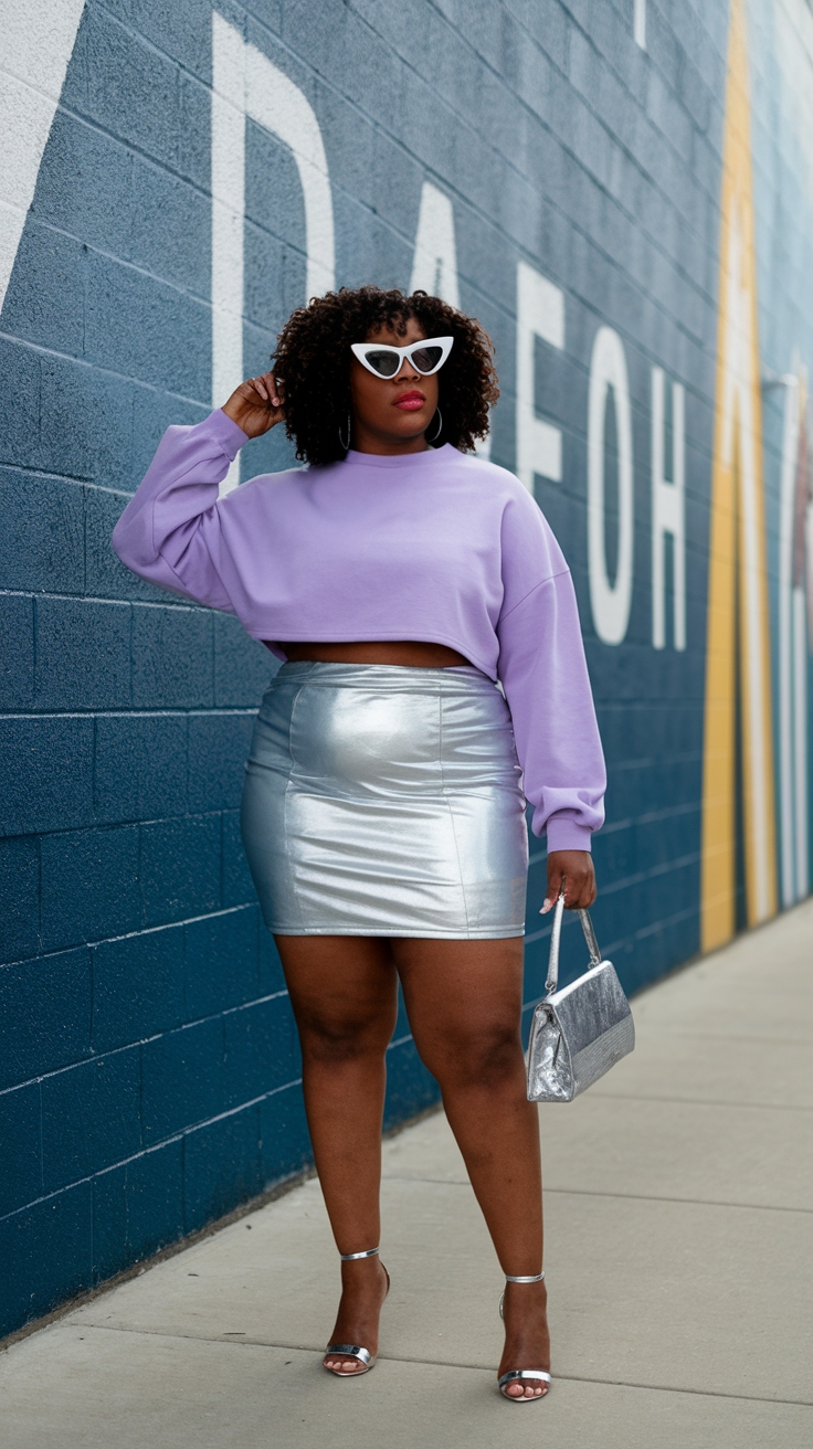 Silver Metallic Skirt Outfit Ideas for Black Women outfit idea