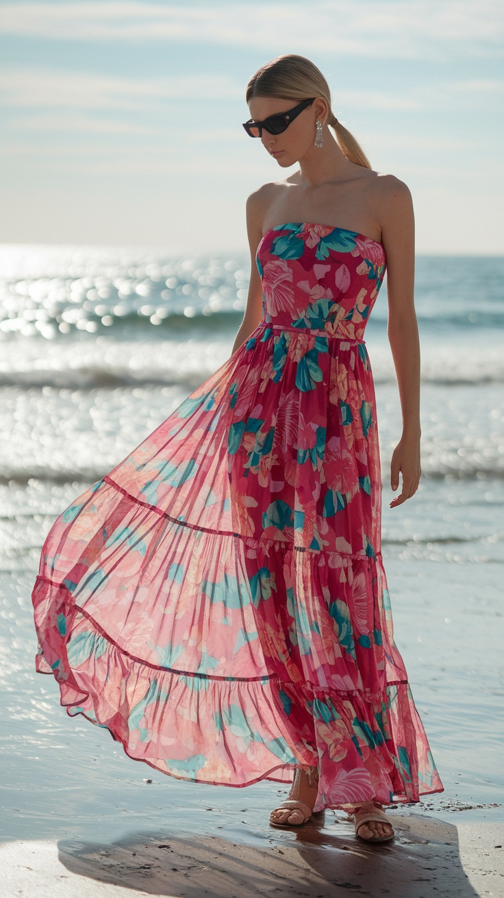 Stylish Choices for a Strapless Maxi Dress Look outfit idea