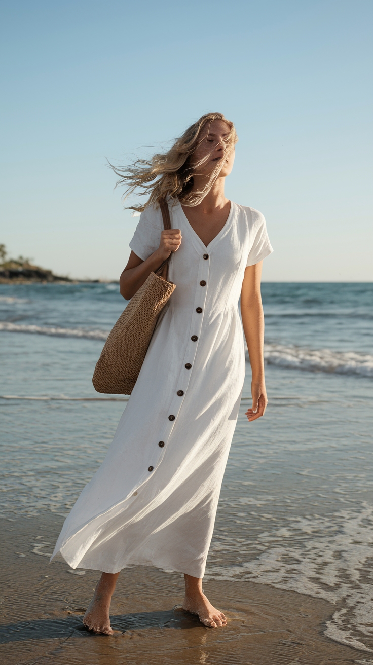 Effortless White Maxi Dresses Casual for Summer outfit idea