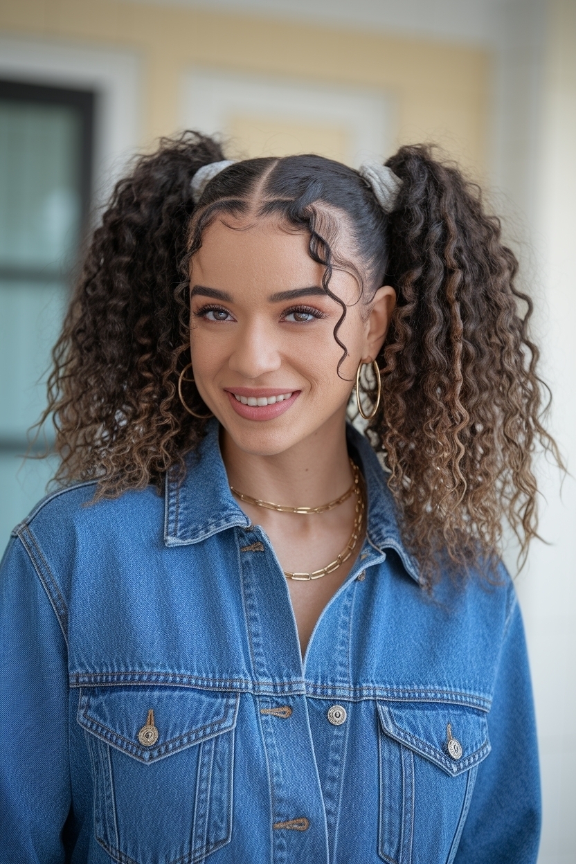 2 Ponytails Half Up Half Down Curly Hair Styles to Try outfit idea
