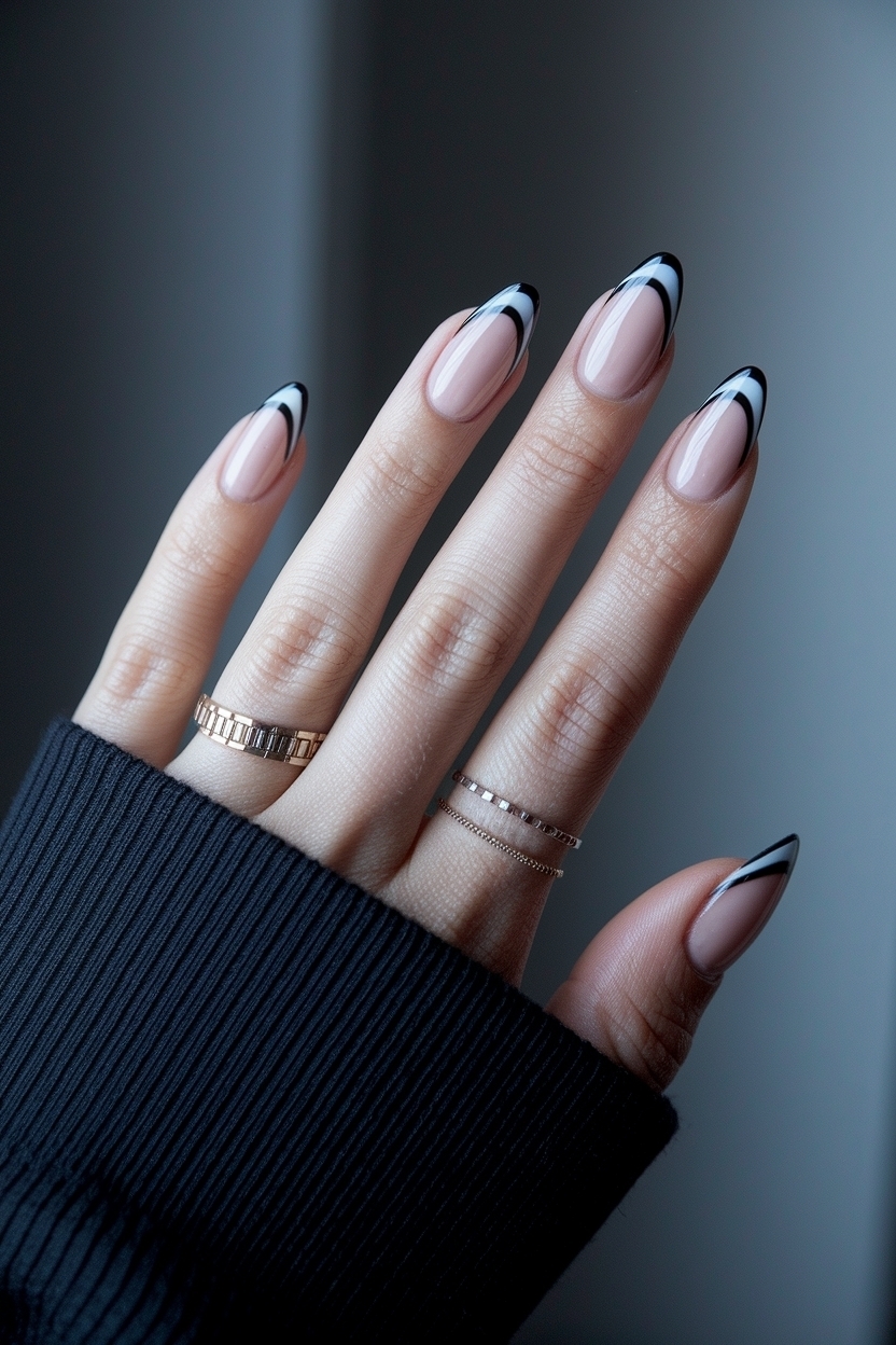 Almond Nails Black French Tip: Elegant and Timeless outfit idea