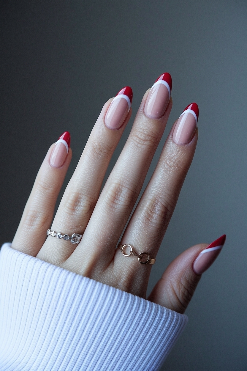 Almond Nails Red French Tip: A Trendy Twist on Classics outfit idea