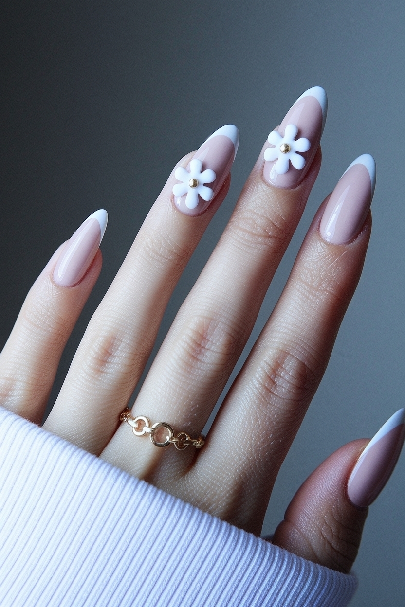 Almond Nails with 3D Flower: A Floral Touch to Your Style outfit idea
