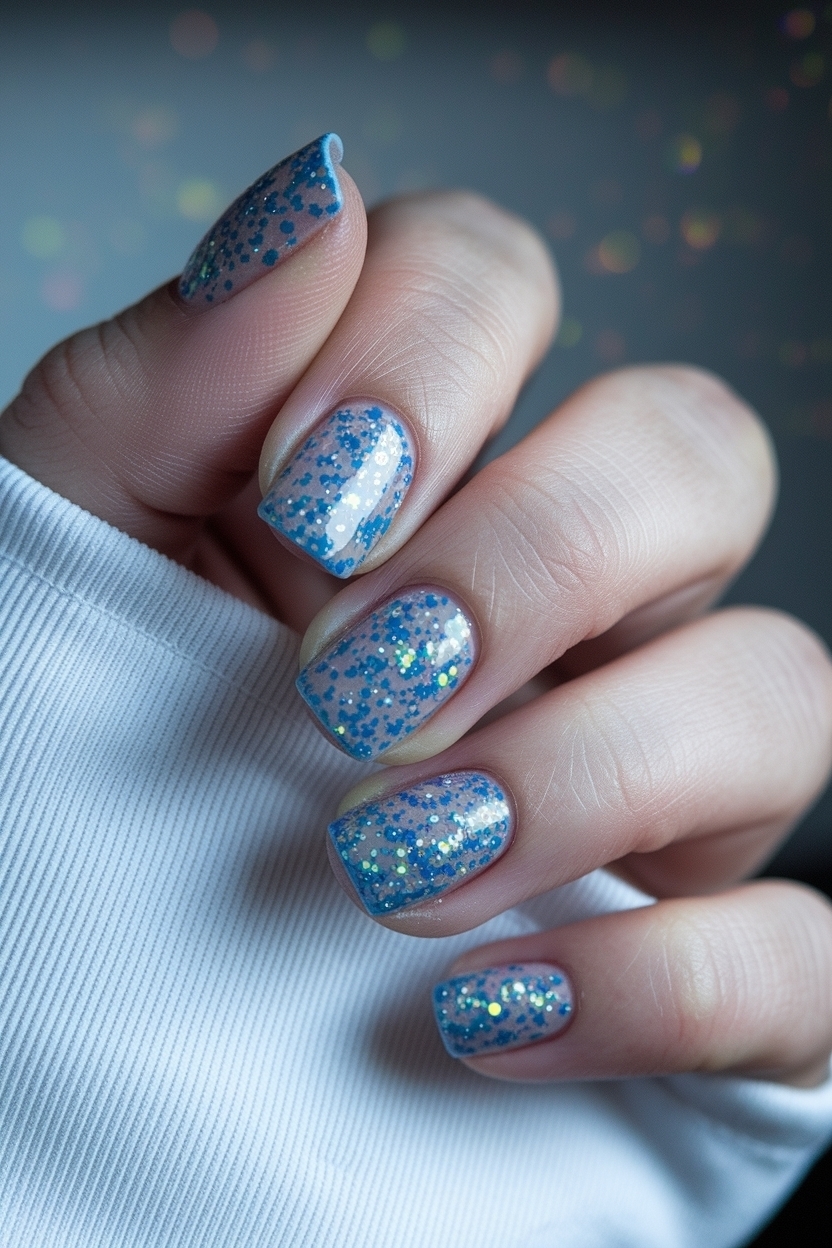 Baby Blue Nails with Glitter: Sparkle and Shine outfit idea