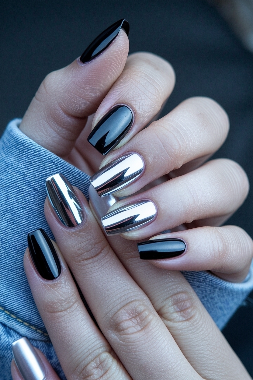 Black and Chrome Nails Designs for a Trendy Look outfit idea