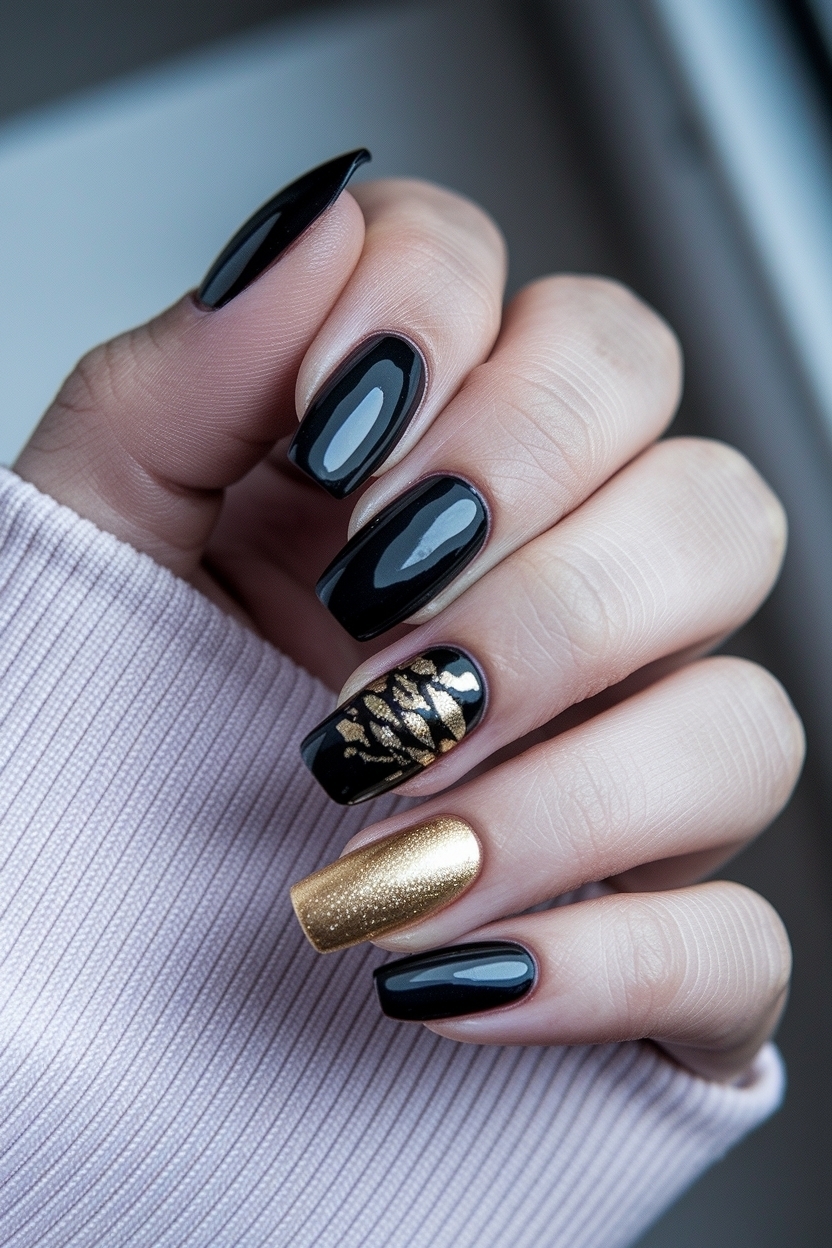 Creative Black and Gold Nails Acrylic for a Bold Statement outfit idea