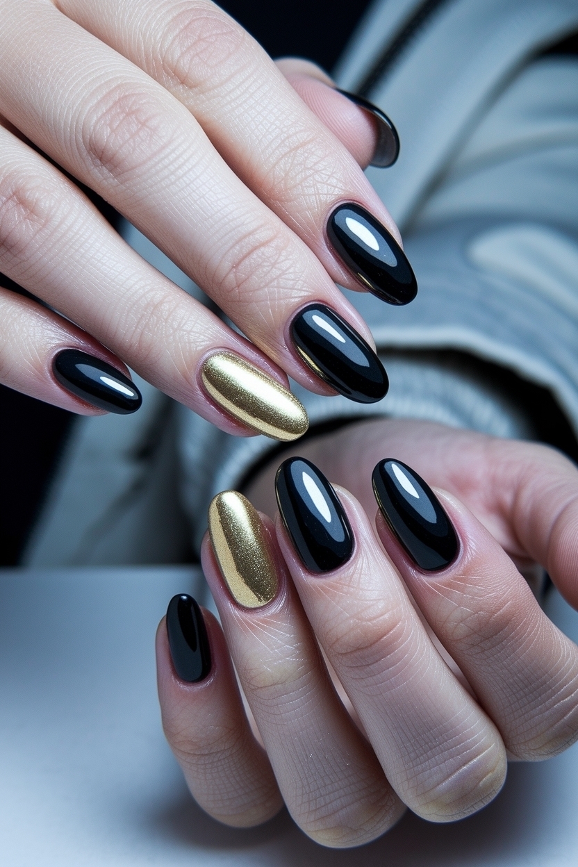 Inspiring Black and Gold Nails Ideas to Try This Season outfit idea