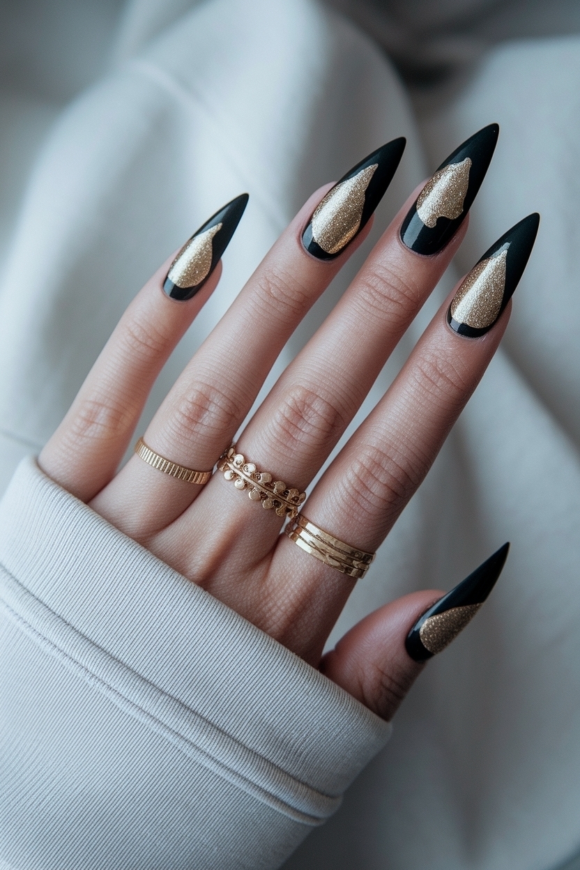 Trendy Black and Gold Stiletto Nails You Must Try outfit idea