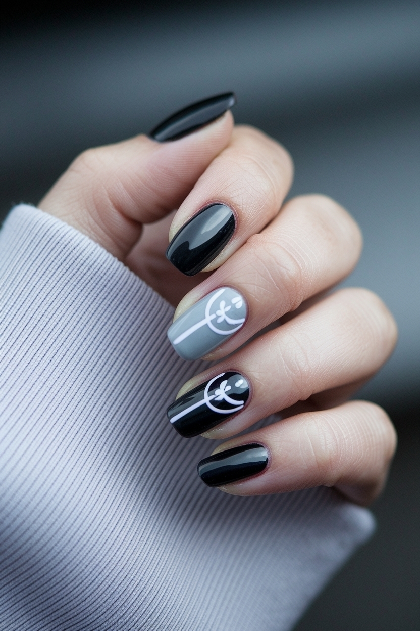 Creative Black and Grey Nails Designs for Fall outfit idea