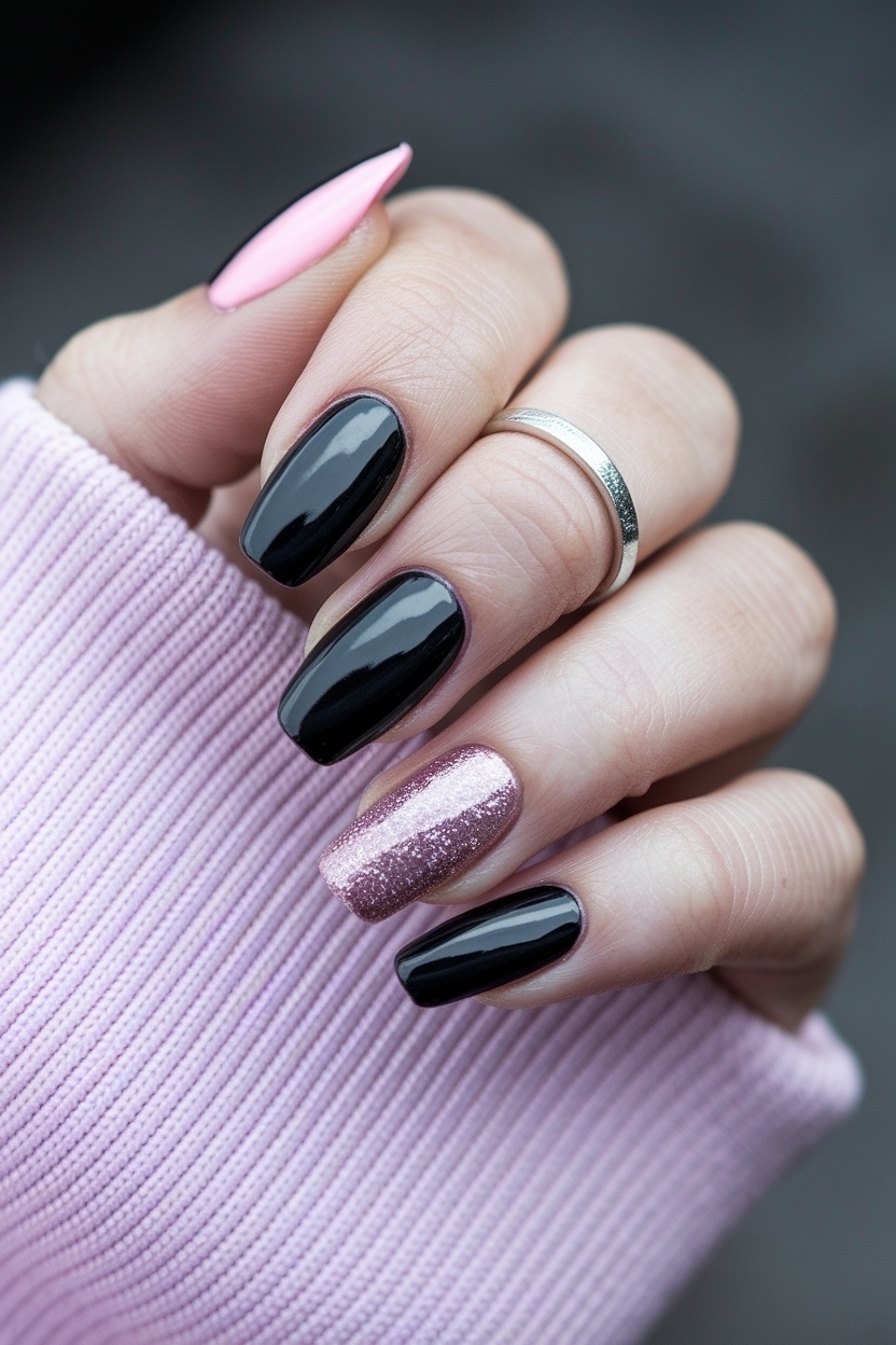 Chic Black and Pink Nails Ideas for a Fun Look outfit idea