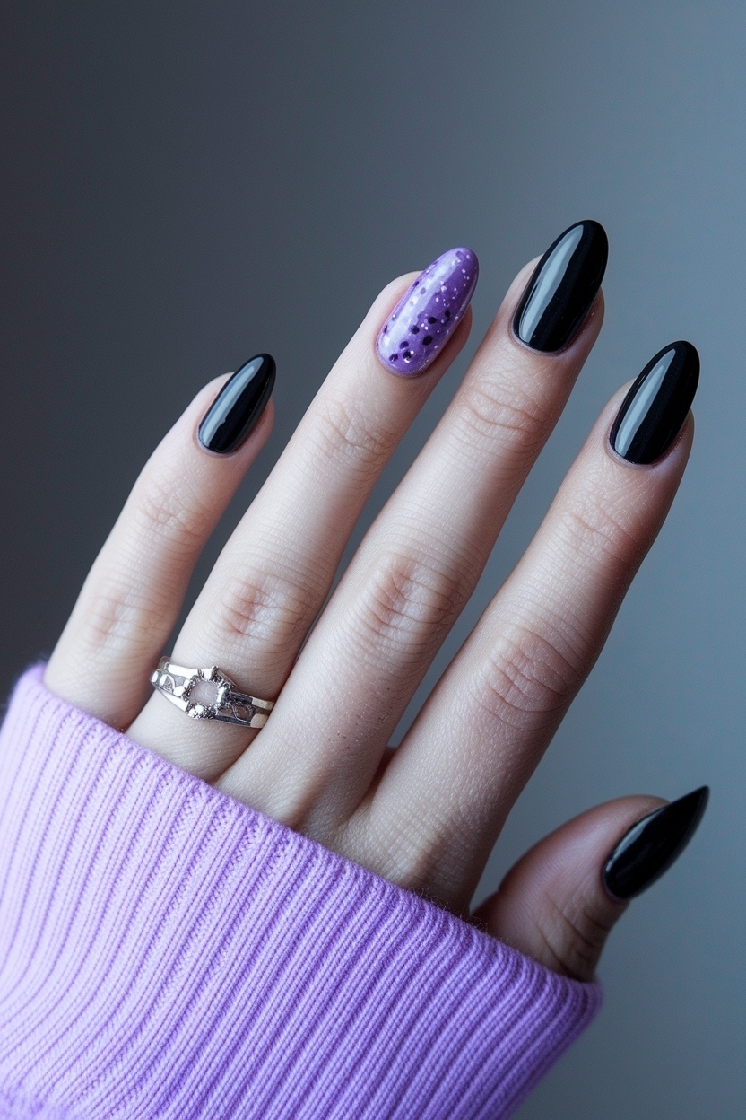 Chic Black and Purple Nails Short for a Bold Look outfit idea
