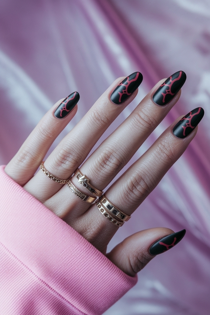 Eye-Catching Black and Red Aura Nails for Spooky Season outfit idea