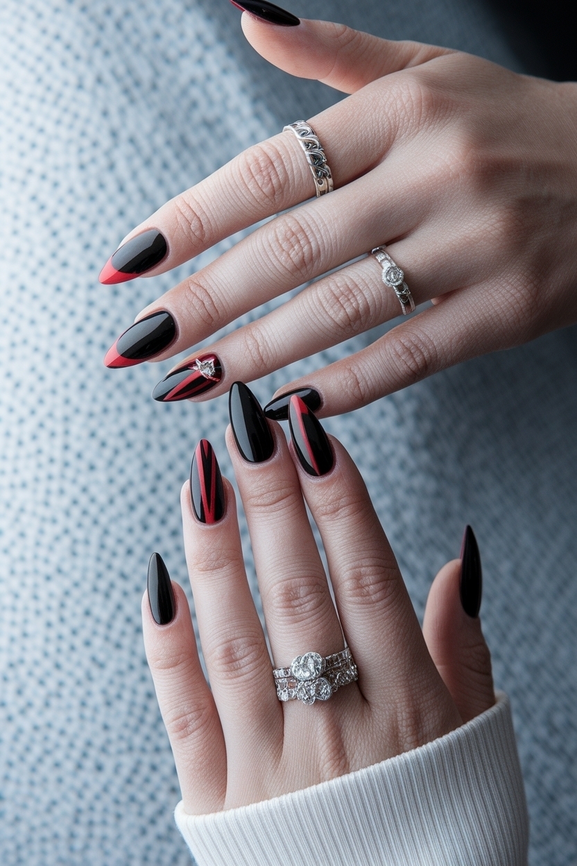 Black and Red Stiletto Nails: Fierce and Edgy Looks outfit idea