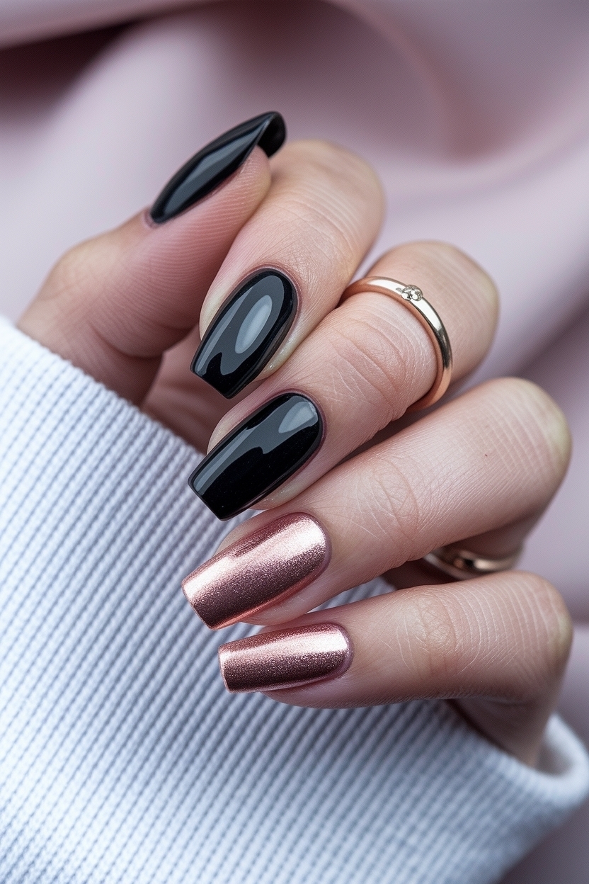 Black and Rose Gold Nails: Chic Combinations to Explore outfit idea