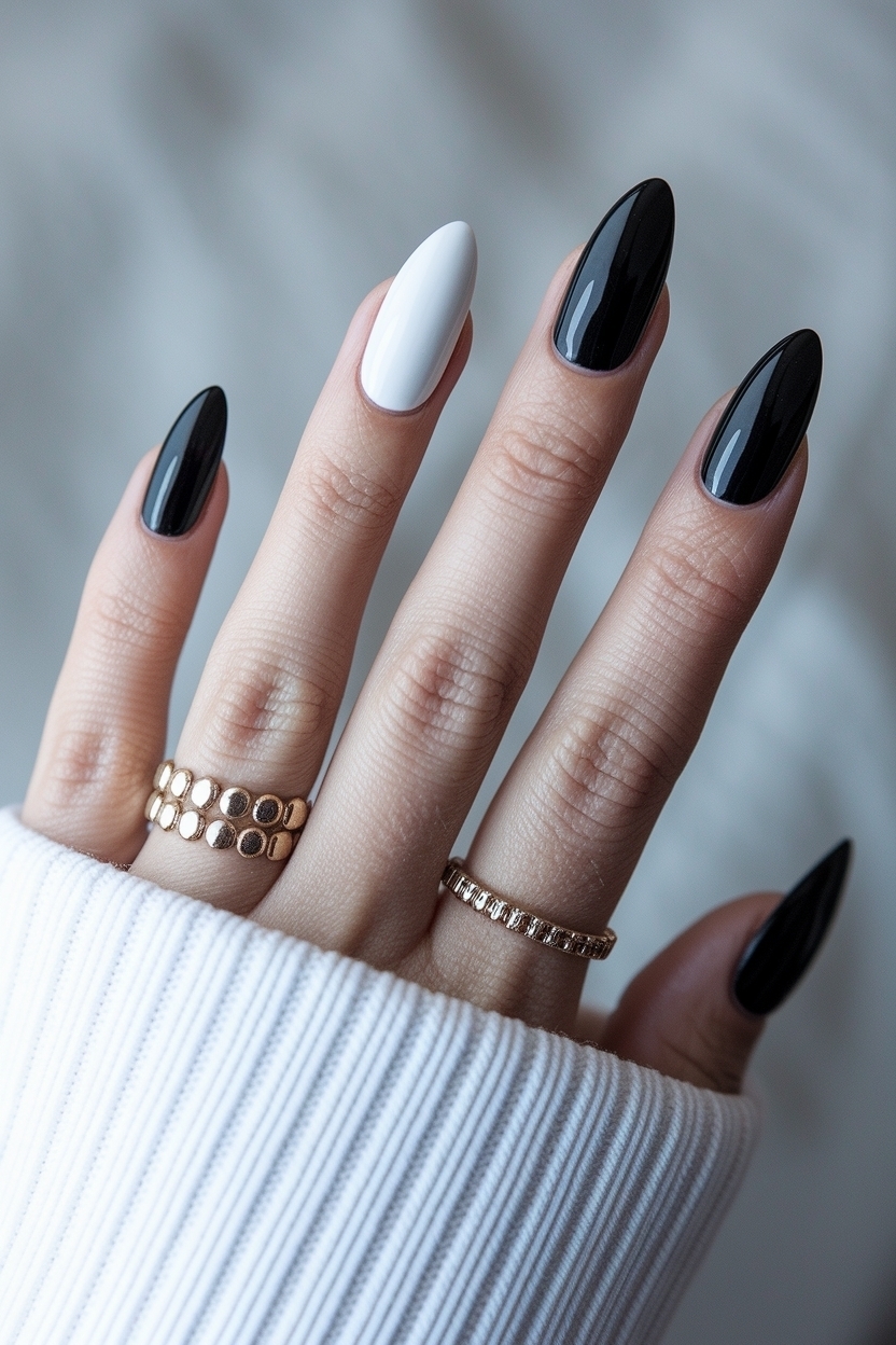 Black and White Almond Nails: Trending Looks for the Holidays outfit idea