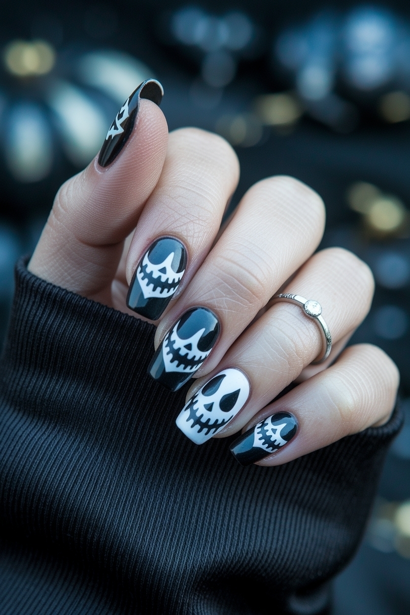 Creative Black and White Halloween Nails to Try outfit idea