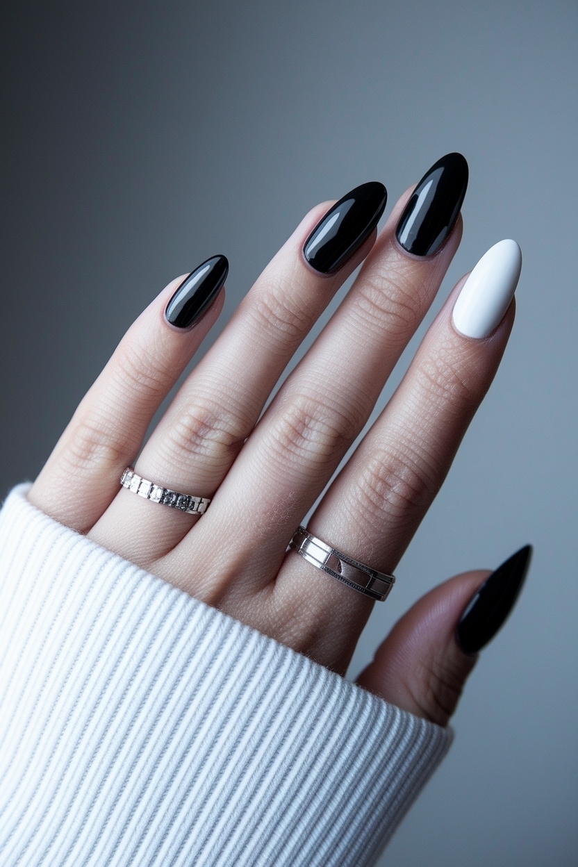 Stylish Black and White Nails Short for a Chic Look outfit idea