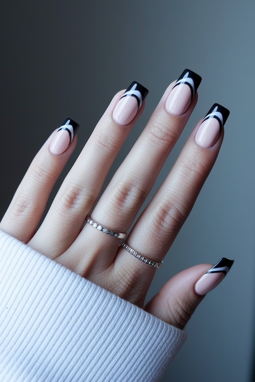 Black French Tip Acrylic Nails for a Glamorous Look outfit idea