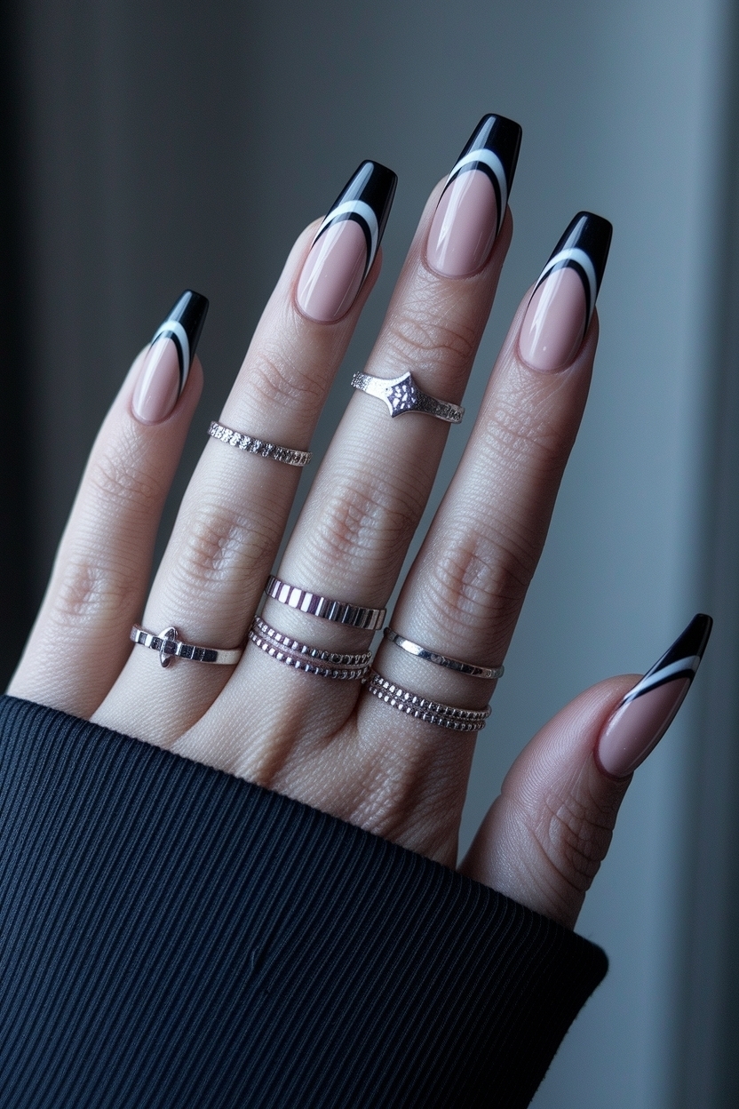 Black French Tip Nails Coffin: Edgy and Stylish Designs outfit idea