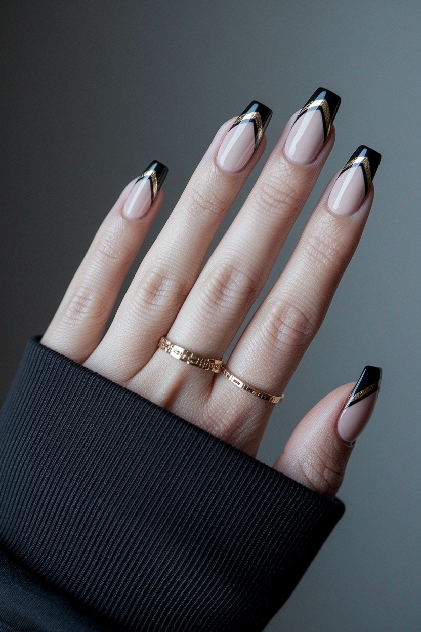 Black French Tip Nails with Gold: Luxe Nail Art Ideas outfit idea