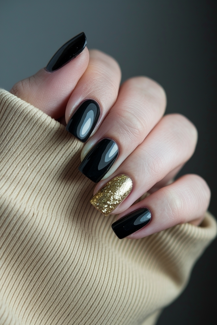 Black Nails with Gold Glitter: Glamorous Nail Inspirations outfit idea